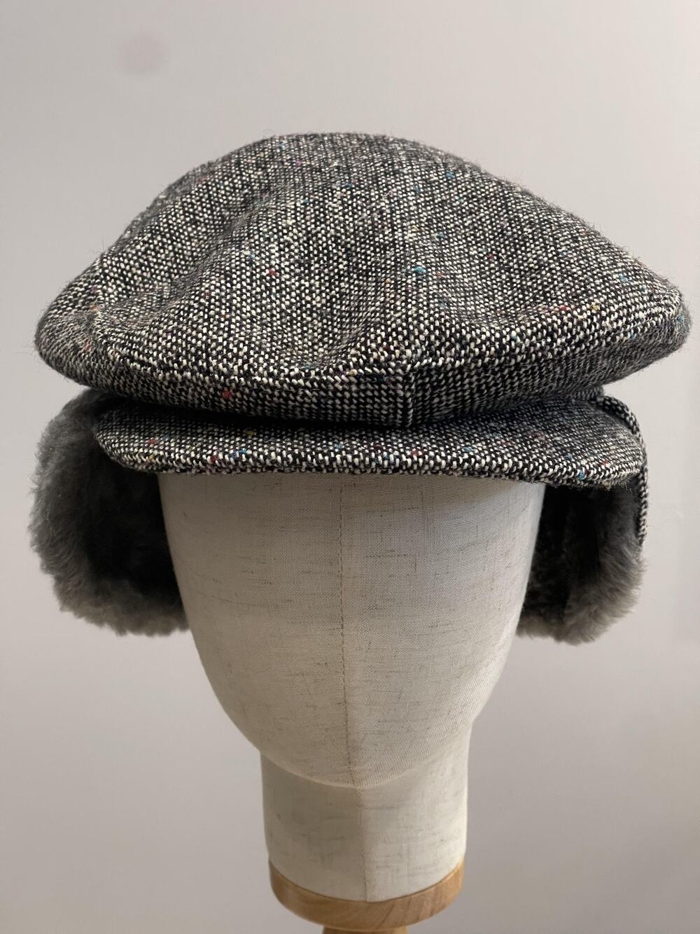 VTG Vendome Hat Cap Flat Mens Large Gray Tweed Lined Ear Flap Insulated Winter